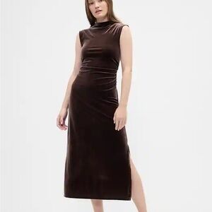 Gap Ruched Velvet Mock Neck Midi Dress